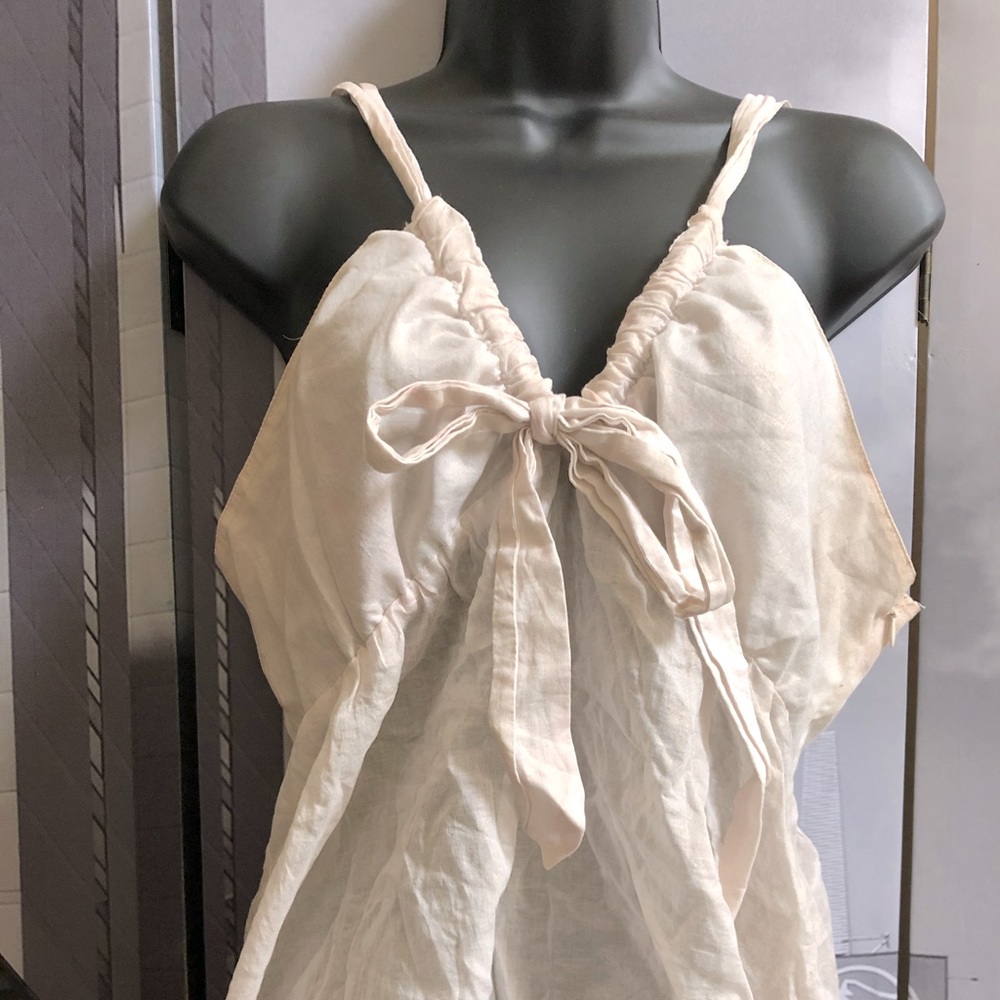 BB Dakota Cream drawstring tank with gold shimmer